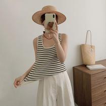 Ruixin Korean U-neck Striped Knitted Vest Womens Summer Bottoming Sleeveless Outerwear Small Slim Top