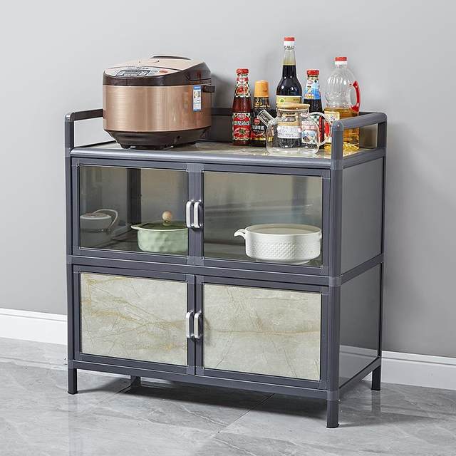 Kitchen storage rack multi-layer multi-functional cabinet floor-standing storage cabinet aluminum alloy cupboard household door storage cabinet