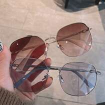 Gold wire sunglasses for women fashionable large frame brown sunglasses anti-UV internet celebrity sunshade glasses