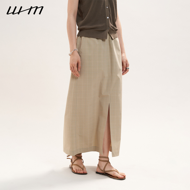 [2026 Autumn New Collection] Whm Women's Japanese Casual Yarn-Dyed Plaid Elastic Waistband Midi Skirt