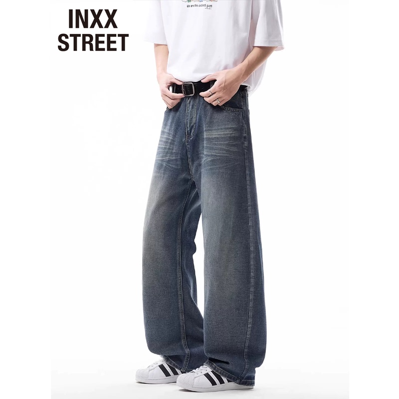 Inxx Street Trendy American-Style Scimitar Straight-Leg Jeans for Men, New Style, Cool and Heavy, Loose Wide-Leg Pants