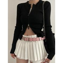 American niche belt for women hip-hop punk double-breasted 2023 new belt versatile pink with jeans belt