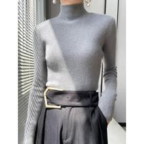 Sweater womens autumn and winter new solid color long-sleeved sweater pullover half turtleneck with striped slim Korean style bottoming shirt