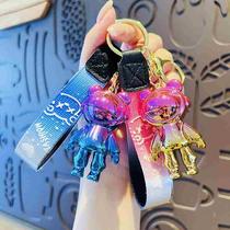 Original electroplated astronaut bear car keychain for women exquisite cute and cool doll couples schoolbag pendant small gift