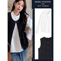 Maternity wear 2024 spring suit Korean style fashion hot mom personalized top retro round neck denim vest shirt for women