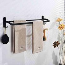 No punching space aluminum towel bar bathroom towel bar double rod hanging black towel rack bath towel rack toilet wall hanging
