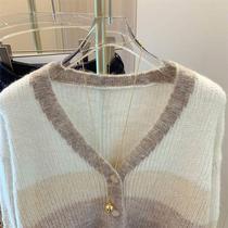 Striped Gradient Soft Waxy Sweater Womens Spring New Knitted Cardigan Jacket Womens Loose Lazy Temperament Western Style Top