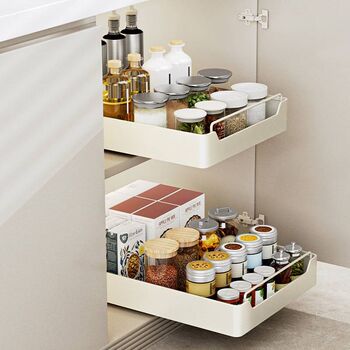 Seasoning storage box with slide rail in cabinet drawer without installation lower sink storage rack storage