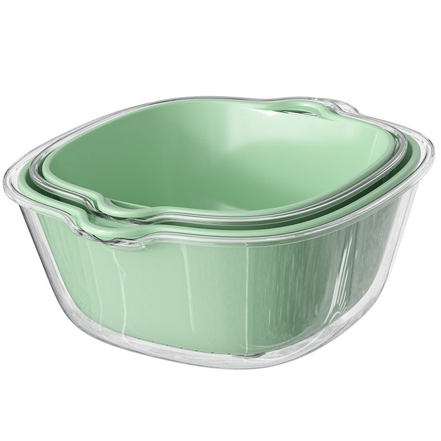 Double-layer vegetable wash basin drain basket eight-piece set kitchen living room household fruit washing plate simple plastic vegetable basket