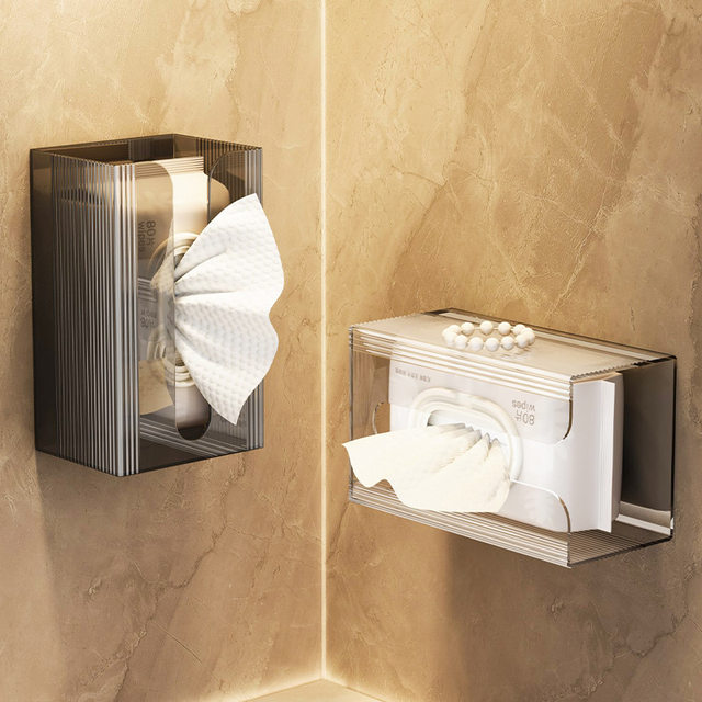 Tissue box wall-mounted facial tissue washing towel storage box toilet bathroom kitchen upside-mounted paper box without hole punching