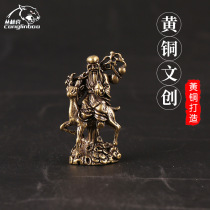 Antiques miscellaneous bronze statues of riding a deer and longevity star Fu Lu Shou brass ornaments desktop tea pet ornaments handicrafts street stalls supply