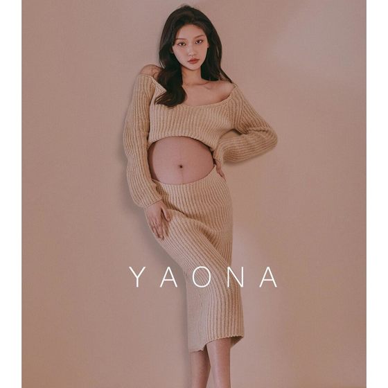 影楼孕妇照服装新款孕妈大肚写真针织套装性感可爱摄影艺术照衣服