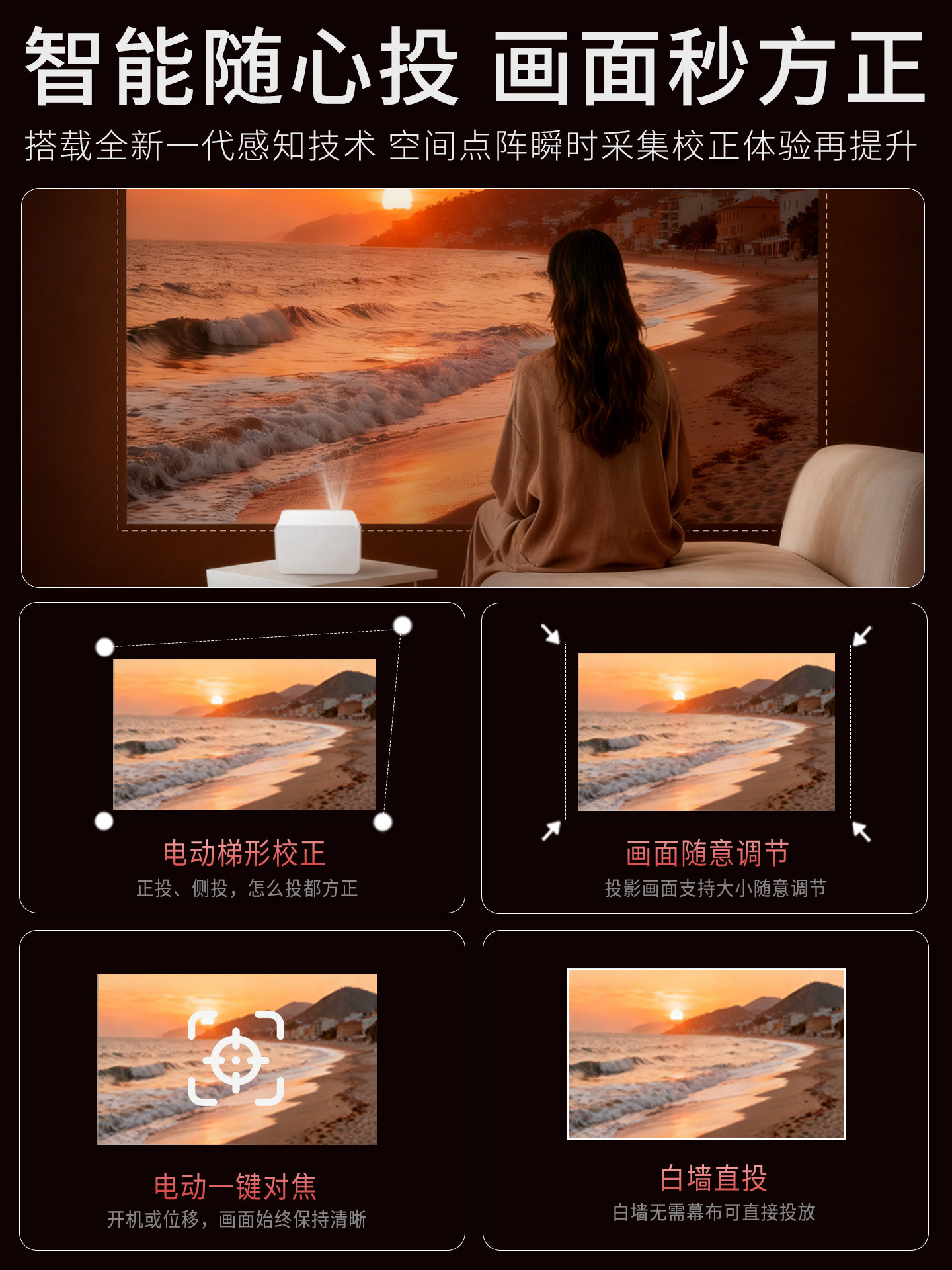 [Chigo's Best Value Projector]2026 New Ultra-Hd Smart Projector for Home Wall Projection, Bedroom, Living Room, Home Theater, Mobile Screen Casting, Micro Portable Projector for Dormitory Students, Tv