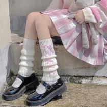 Japanese jk knitted bubble socks mid-tube calf socks white y2k Lolita womens autumn and winter warm leg covers