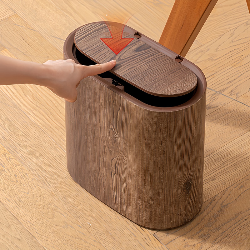 Trash Can, Chinese Style, for Home Use in the Living Room, Retro Wood Grain, New Model, Large Capacity for Kitchen, Commercial Use, Office, Bathroom Wastebasket