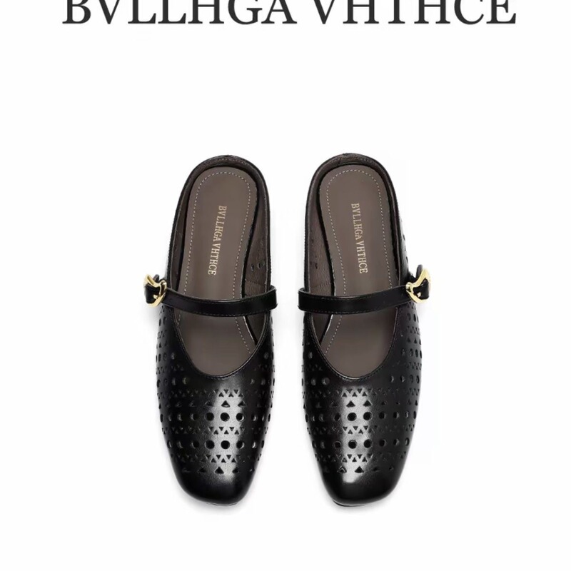 Bvllhga Vhthce Summer New Style Hollow Design Calfskin Versatile French Half-Slip Women's Shoes 331