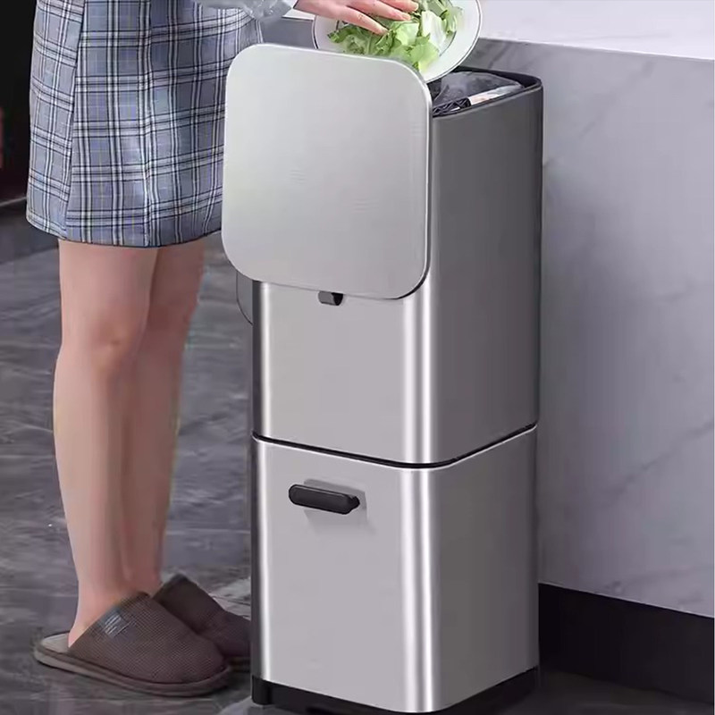 Japanese Imported Kitchen Trash Can for Home Use, Double-Layer, Large Size, No Need to Bend Over, Sanitary Sorting Bin, Stainless Steel with Lid Japanese Imported Kitchen Trash Can for Home Use, Double-Layer, Large Size, No Need to Bend Over, Sanitary Sorting Bin, Stainless Steel with Lid