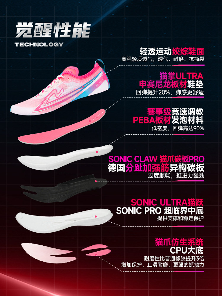 [North Sports Joint Research]Sonic Cat Awakening X1.5 Carbon Plate Racing Running Shoes Official Flagship Store Physical Fitness Test Competition Training