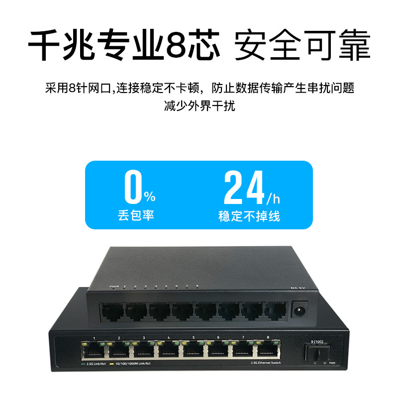 Feisuxun Brand New 8-Port Gigabit Switch Vlan Simple Plug-And-Play Fast Hub 8 2.5g Ports + 1 10g Optical Port Switch
