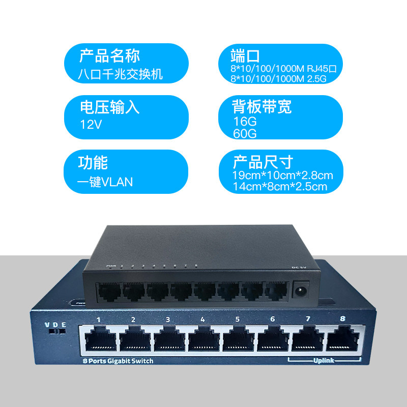Feisuxun Brand New 8-Port Gigabit Switch Vlan Simple Plug-And-Play Fast Hub 8 2.5g Ports + 1 10g Optical Port Switch