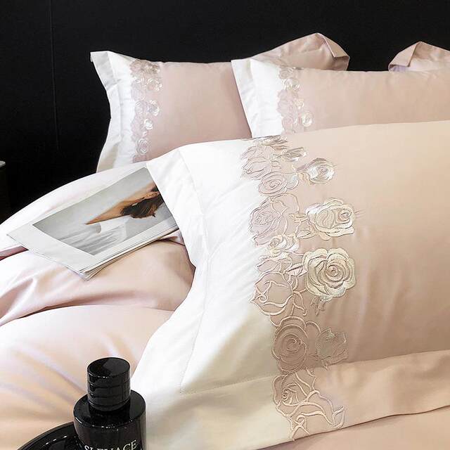 Light luxury style long velvet cotton pure cotton four-piece set cotton French high-end all-cotton quilt cover bed sheet floral embroidery bedding