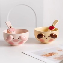 Cute Cartoon Piggy Puppy Ceramic Childrens Rice Bowl Couple Fruit Salad Snack Bowl Creative Souvenir Gift