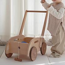 Baby infant toddler stroller solid wood push-assisted wooden car child multi-functional first-year gift MD