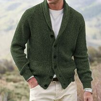 Classic Solid Color Sweater Men Jacket Fall Vintage Button-u
