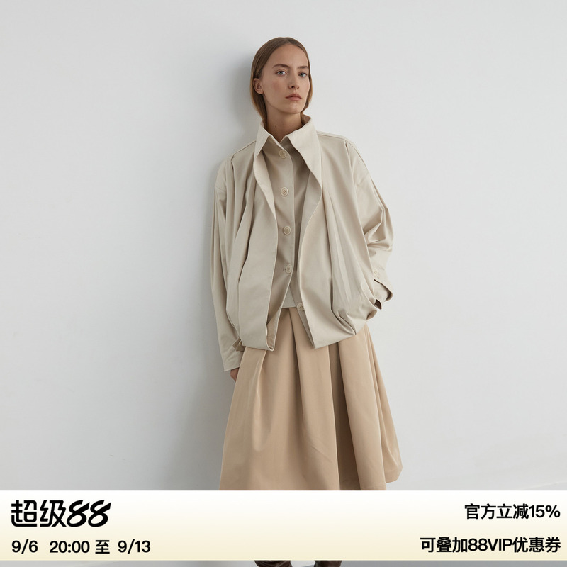 Ruthese High-Count Cotton Blend Short Jacket with a Bud-Like Texture for Women, Autumn Three-Dimensional Pleated Silhouette Short Jacket