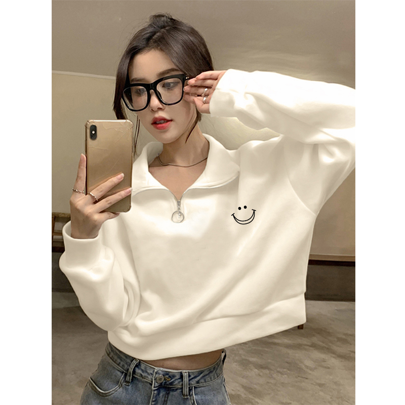 Zipper Polo Collar Early Autumn New Thin Niche Short Sweatshirt for Women 2026 Spring, Autumn, Winter Petite Top