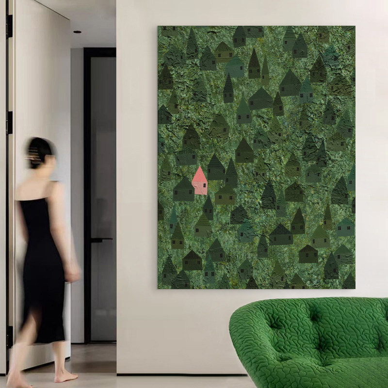 艺作物纯手绘油画《安居乐业》玄关边柜小众艺术挂画背景墙装饰画