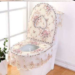 Tapa de inodoro cojín de asiento suave asiento de inodoro engrosado conjunto de tres piezas cojín de asiento cubierta de inodoro para el hogar cubierta de inodoro de encaje para baño