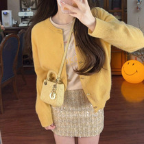 Early autumn lazy style yellow sweater jacket for women spring and autumn 2024 new outer sweater cardigan top