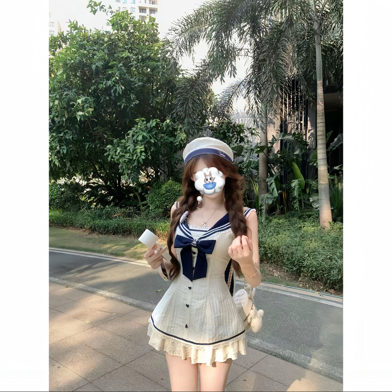 In Stock in Stock Cute Rabbit Xi Yu Summer Academy Sweet Style Original Design Dress