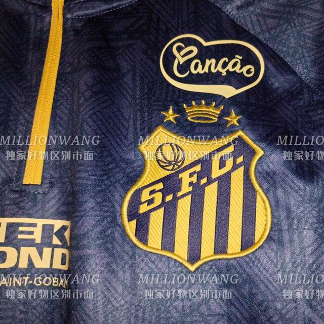 Santos 2024 Santos Pre-Match Training Uniform Royal Blue Long-Sleeved Half-Zip Thumb-Hole Team Football Uniform Neymar