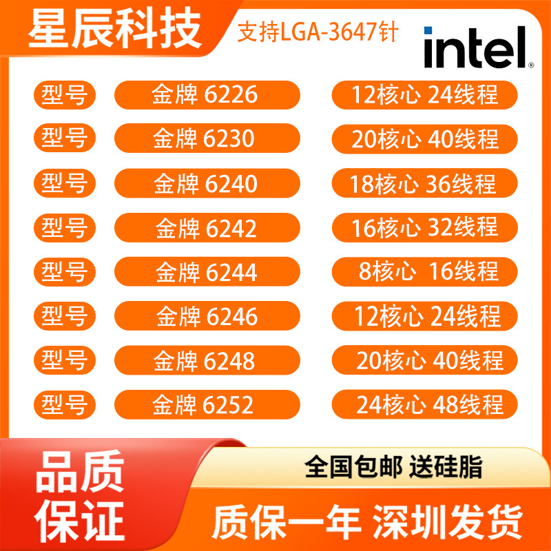 Intel Xeon 6226 6230 N R 6234 6240 6242 6244 6246 6248 Cpu