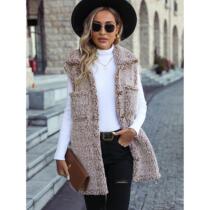 Flash velvet cross-border European and American clothing autumn and winter style lapel sleeveless long loose casual faded bubble velvet cardigan vest
