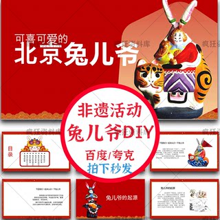Beijing Rabbit Man Ppt Template Finished Product Production Intangible Cultural Heritage Activity Salon Traditional Culture Handicraft Introduction DIY Courseware
