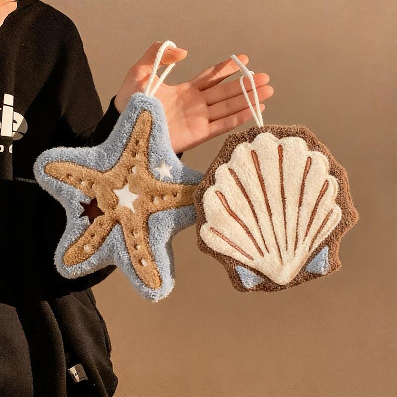 Creative Starfish Shell Hand Towel, Hanging Type, High Aesthetic Coral Fleece, Thick Absorbent Kitchen Cloth, Hand Wipe Towel