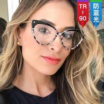European and American cat eye butterfly glasses frame ins anti-blue light metal leg flat mirror new fashion ladies TR90 glasses
