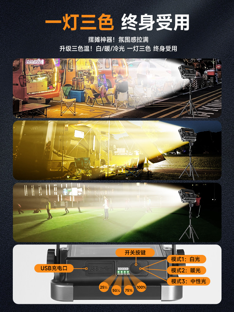 Outdoor Night Market Stall Lighting Lamp, Household Emergency Camping Strong Light, Ultra-Long Battery Life, Large Capacity Rechargeable Lamp