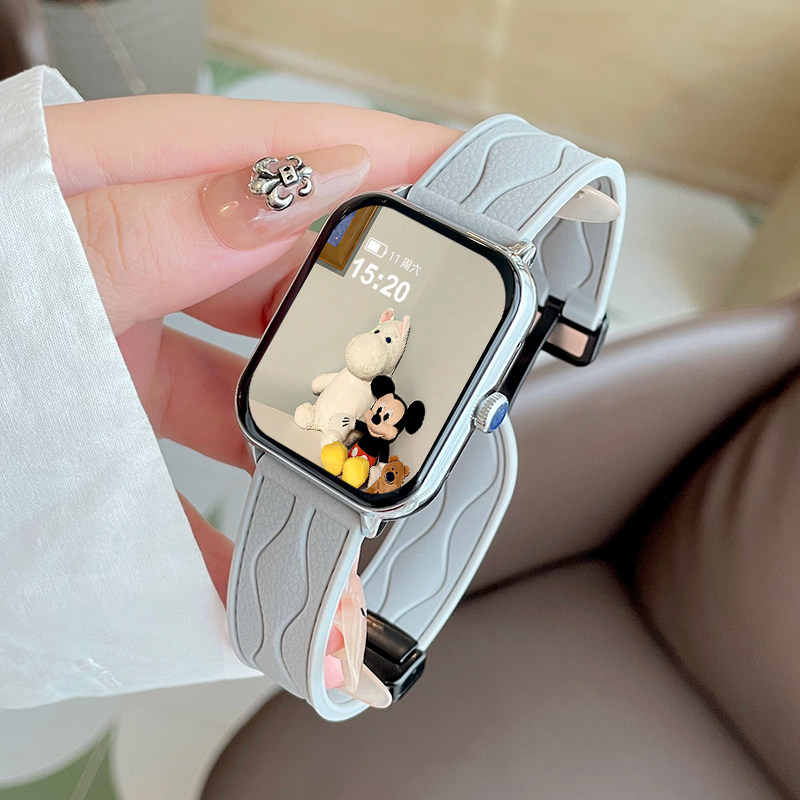 2025新款智能手表女士睡眠心率健康蓝牙电话NFC多功能方形休闲磁吸皮纹情侣运动手环适用于各品牌智能手机