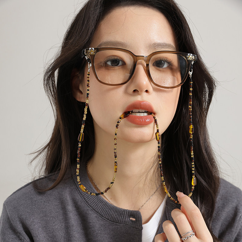 女士智能眼镜蓝牙听歌音乐AI通话语音长续航护眼防蓝光复古老钱风玳瑁串珠防丢挂脖时尚适用于各品牌智能手机