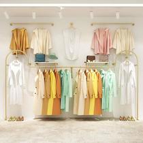 Iron gold clothing store display rack for childrens clothing and womens clothing special shelves wall-to-ceiling double hanging clothes hangers