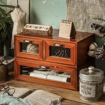 Computer monitor elevated office wooden desktop storage box glass drawer dressing table wooden box retro