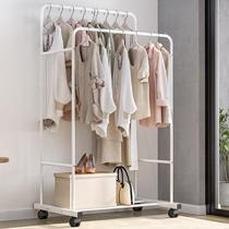 Simple clothes hanger floor-standing clothes hanger single-pole bedroom indoor space-saving home storage mobile clothes hanger with wheels