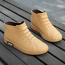 Japanese fashion rain boots mens short rain boots summer Martin boots short boots waterproof anti-skid water shoes rainy weather rubber shoes kitchen