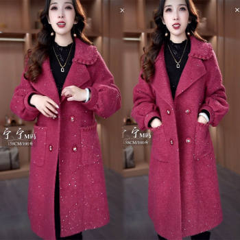 高档时尚西装领中长款外套2024冬季新款端庄气质保暖显瘦休闲大衣