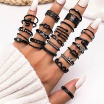 European and American best-selling personalized exaggerated joint ring chain hollow diamond love butterfly star ring 24-piece set