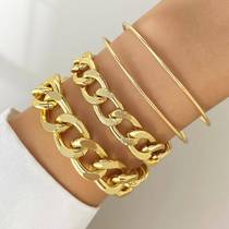 European and American personalized punk style bracelet heavy metal geometric simple chain ins wear 3 piece bracelet set